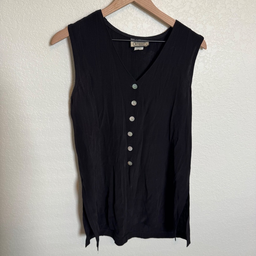 Vintage 90s Grunge Goth Wrapper Button Down Tank Size Medium Black